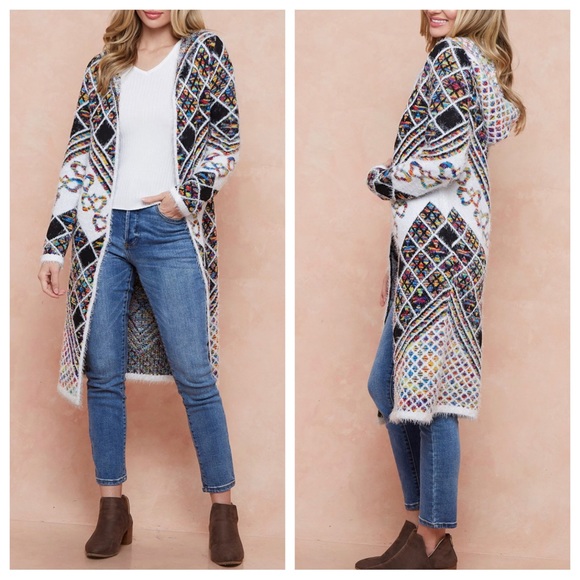 05 Boho hooded long open sweater jacket cardigan - Picture 2 of 4